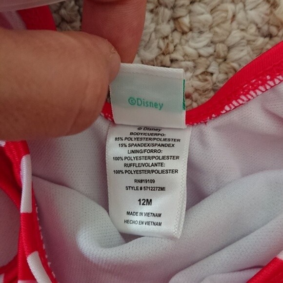 Disney Baby Minnie Mouse One-piece Swimsuit Size 12M Red/White Polka Dot Tutu - Picture 8 of 8